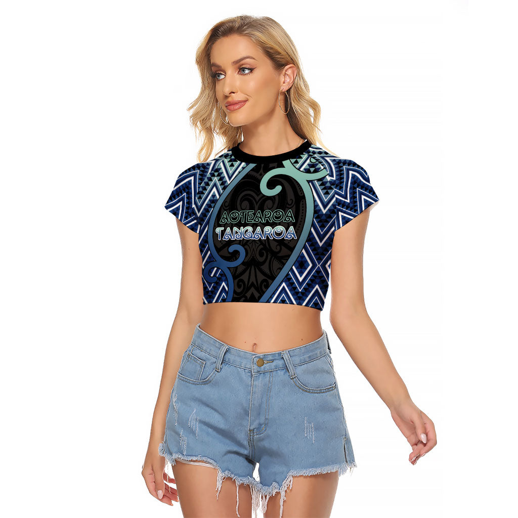 Custom Aotearoa Atua Tangaroa Raglan Cropped T Shirt God Of Ocean Koru Patterns
