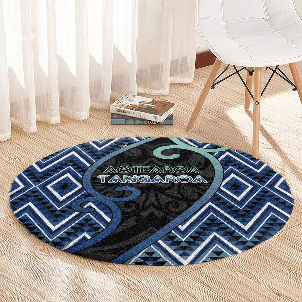 Aotearoa Atua Tangaroa Round Carpet God Of Ocean Koru Patterns