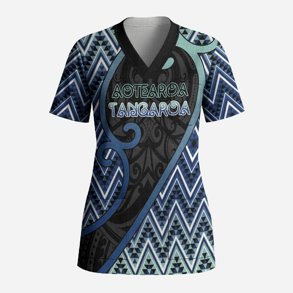Custom Aotearoa Atua Tangaroa Scrub Top God Of Ocean Koru Patterns