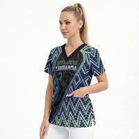 Custom Aotearoa Atua Tangaroa Scrub Top God Of Ocean Koru Patterns