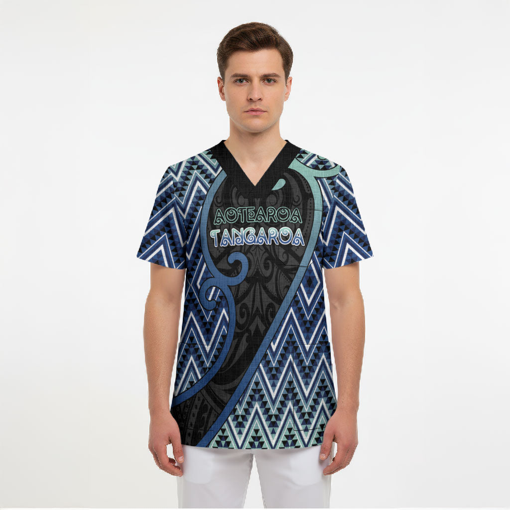 Custom Aotearoa Atua Tangaroa Scrub Top God Of Ocean Koru Patterns