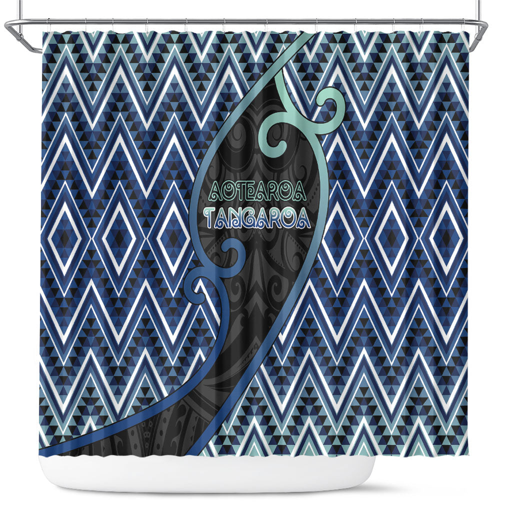 Aotearoa Atua Tangaroa Shower Curtain God Of Ocean Koru Patterns
