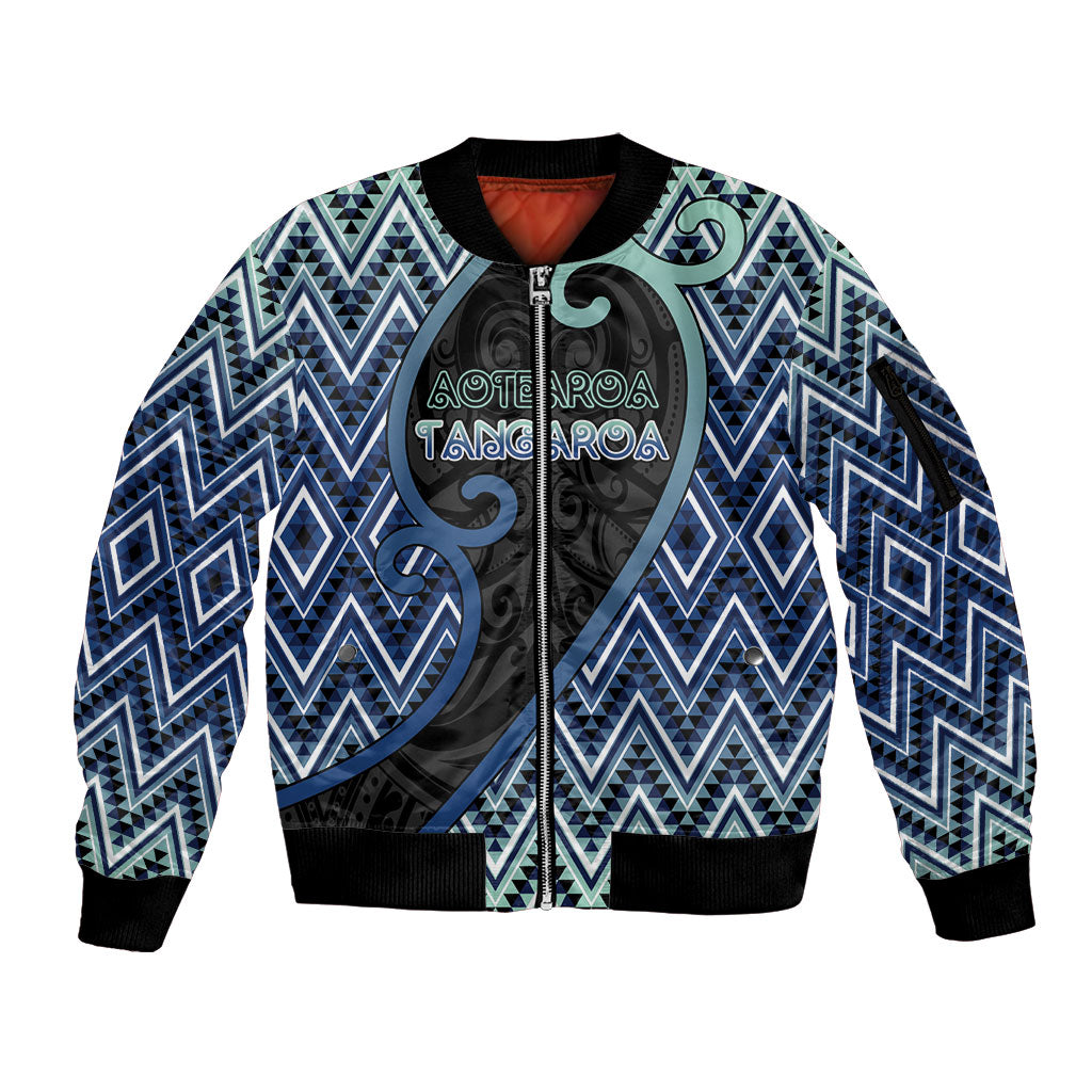 Custom Aotearoa Atua Tangaroa Sleeve Zip Bomber Jacket God Of Ocean Koru Patterns