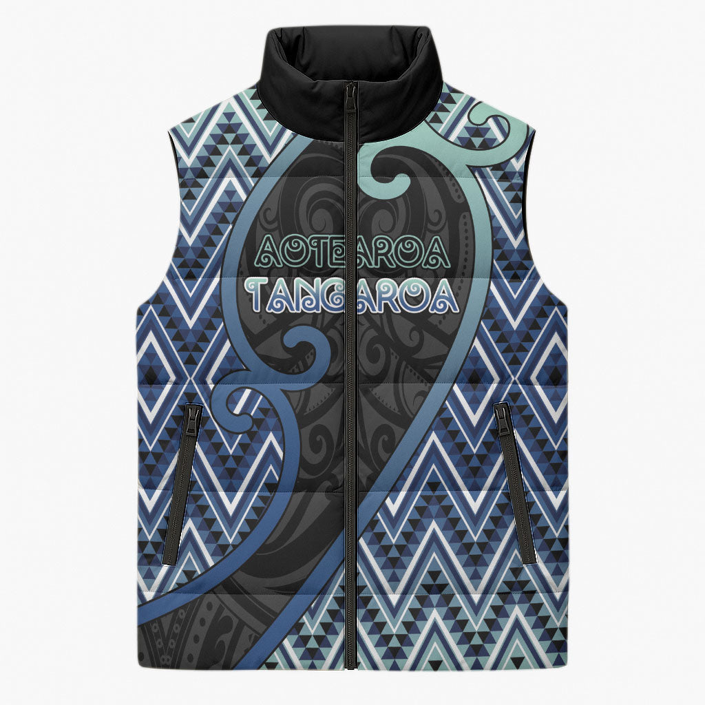 Custom Aotearoa Atua Tangaroa Sleeveless Puffer Jacket God Of Ocean Koru Patterns