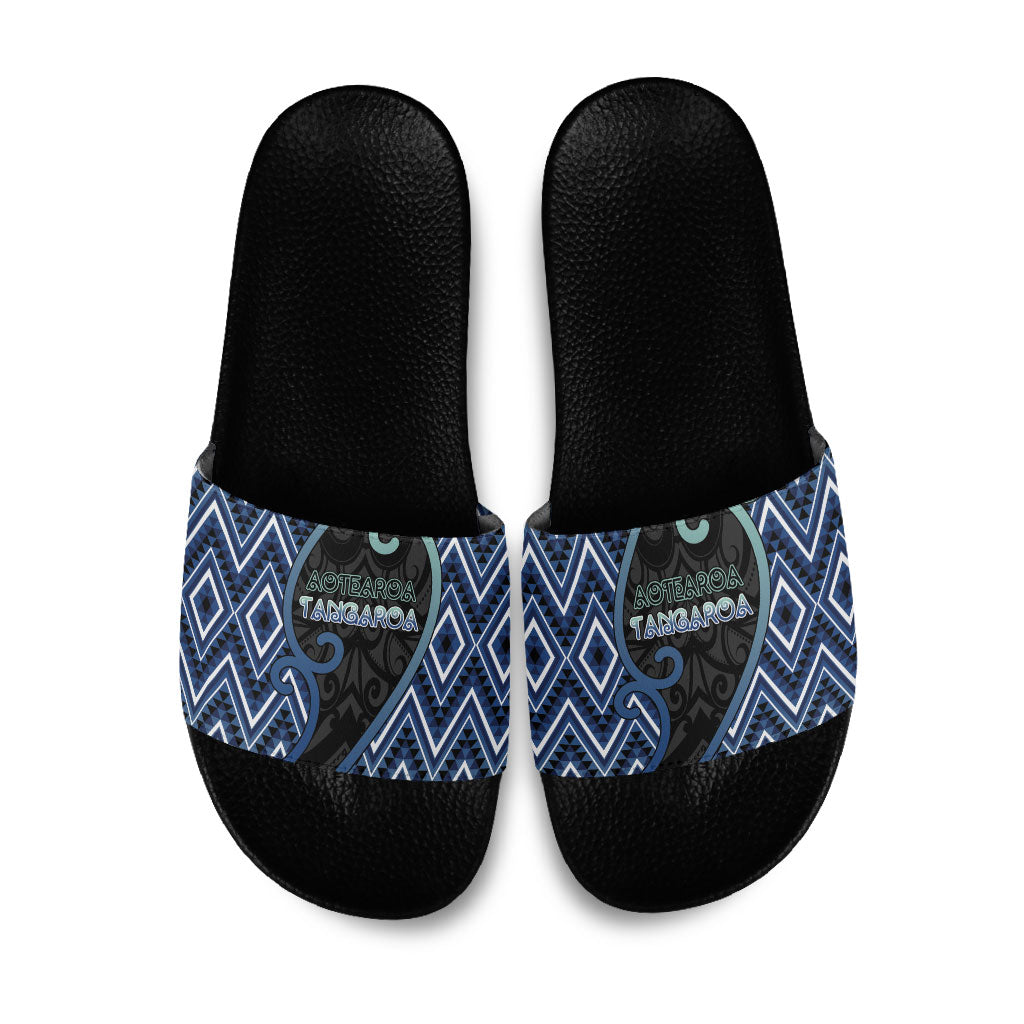 Aotearoa Atua Tangaroa Slide Sandals God Of Ocean Koru Patterns