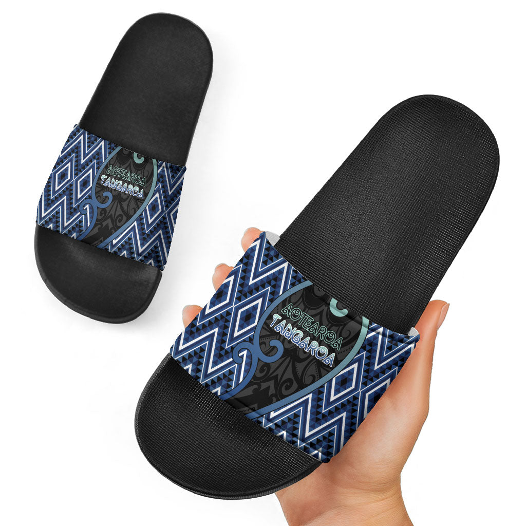 Aotearoa Atua Tangaroa Slide Sandals God Of Ocean Koru Patterns