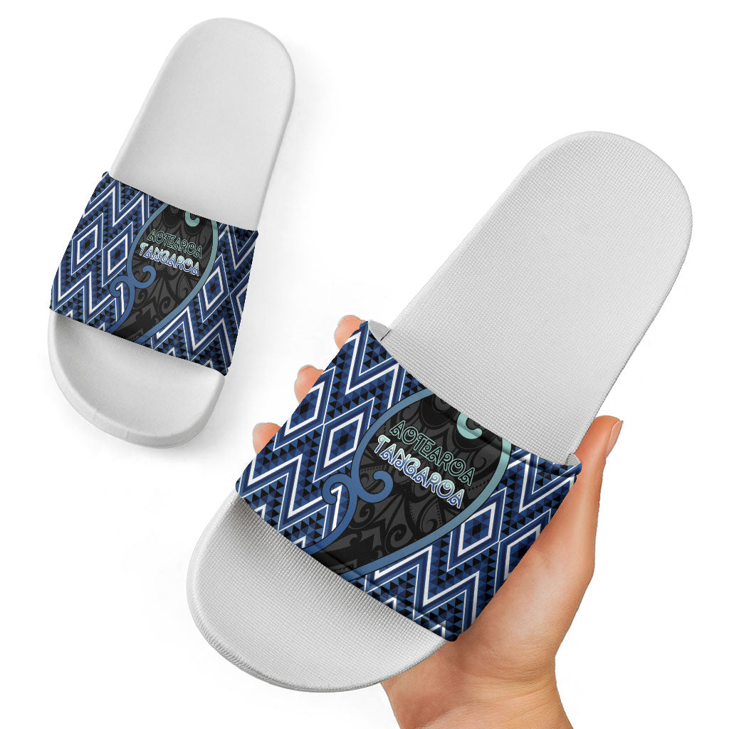 Aotearoa Atua Tangaroa Slide Sandals God Of Ocean Koru Patterns