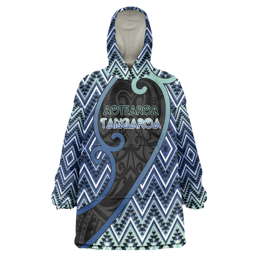 Custom Aotearoa Atua Tangaroa Wearable Blanket Hoodie God Of Ocean Koru Patterns