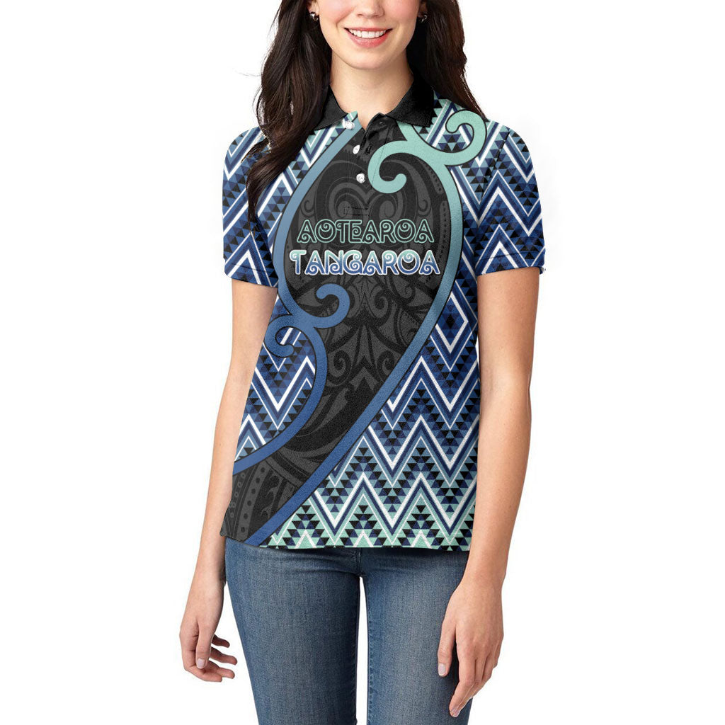 Custom Aotearoa Atua Tangaroa Women Polo Shirt God Of Ocean Koru Patterns