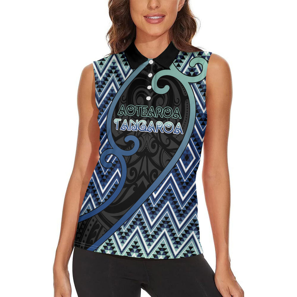 Custom Aotearoa Atua Tangaroa Women Sleeveless Polo Shirt God Of Ocean Koru Patterns