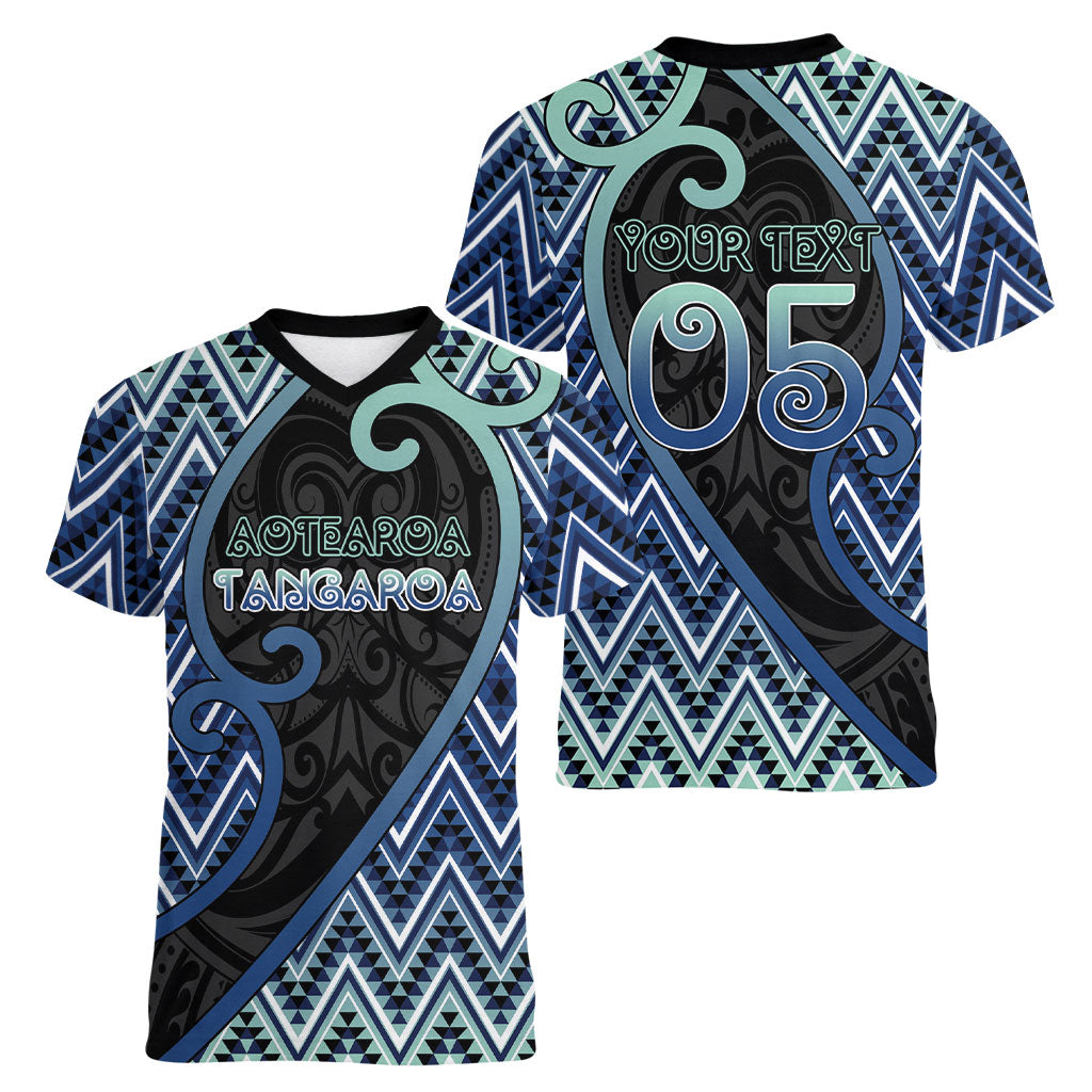 Custom Aotearoa Atua Tangaroa Women V-Neck T-Shirt God Of Ocean Koru Patterns