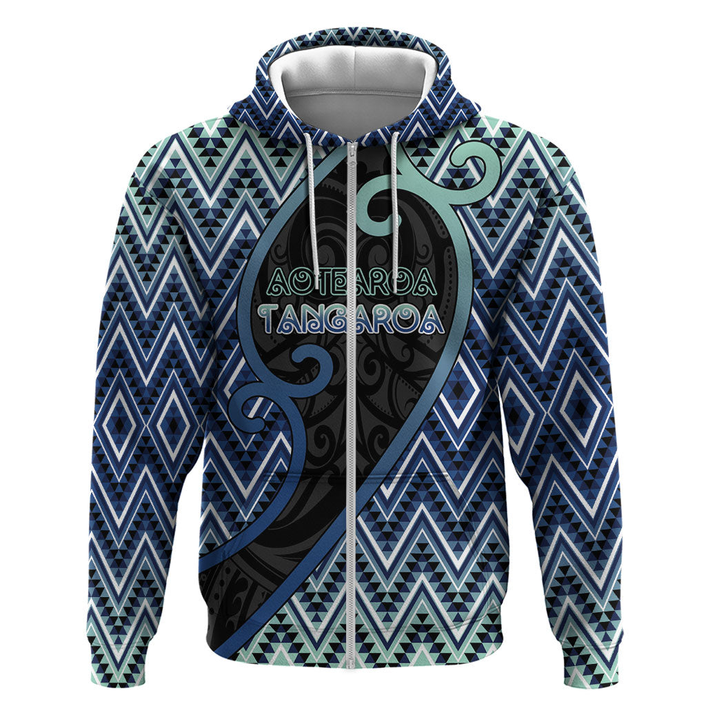 Custom Aotearoa Atua Tangaroa Zip Hoodie God Of Ocean Koru Patterns