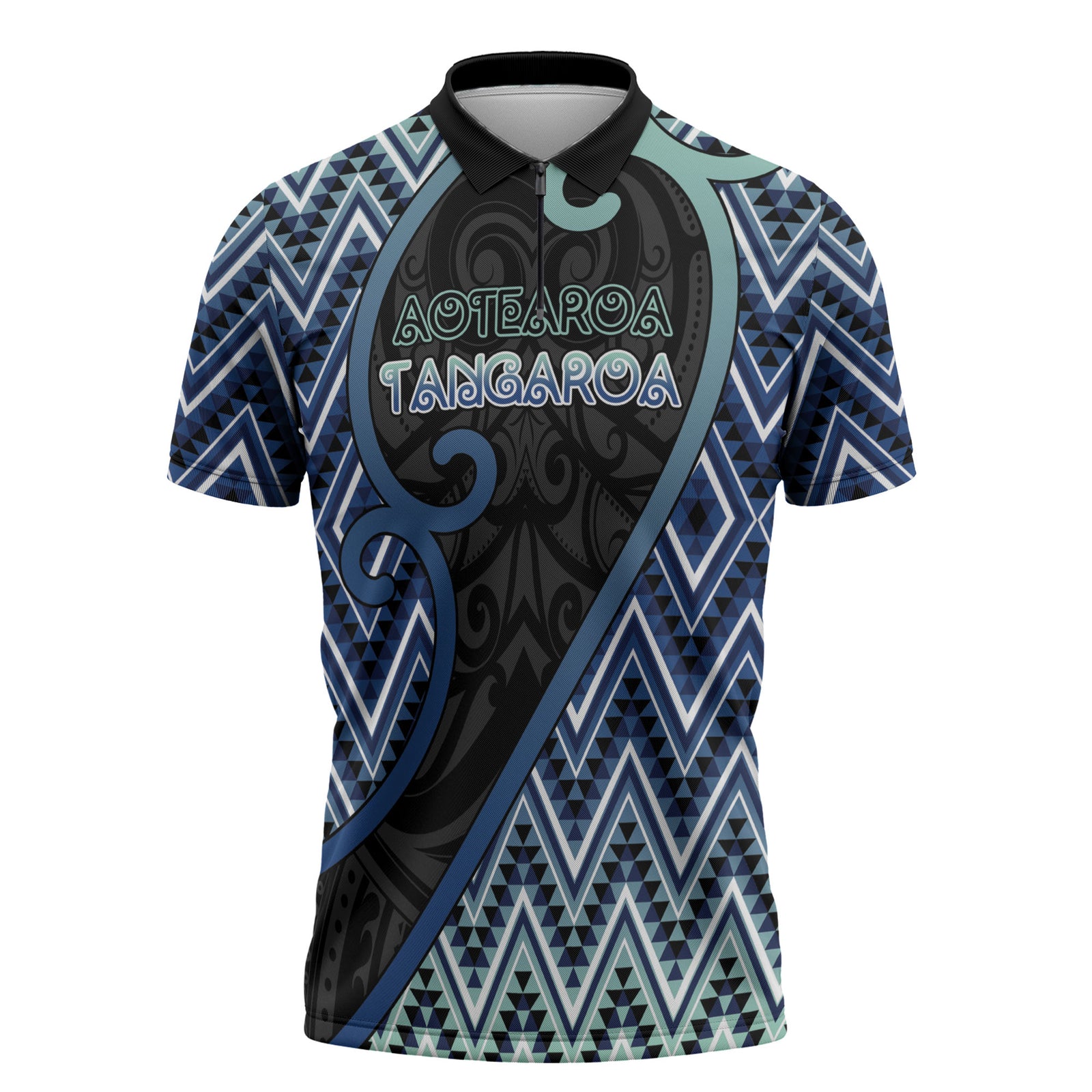 Custom Aotearoa Atua Tangaroa Zipper Polo Shirt God Of Ocean Koru Patterns