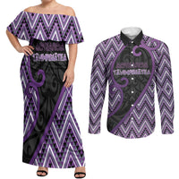 Custom Aotearoa Atua Tawhirimatea Couples Matching Off Shoulder Maxi Dress and Long Sleeve Button Shirt God Of Storms Koru Patterns