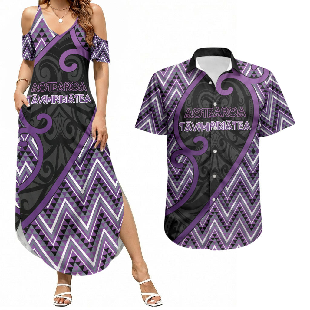 Custom Aotearoa Atua Tawhirimatea Couples Matching Summer Maxi Dress and Hawaiian Shirt God Of Storms Koru Patterns