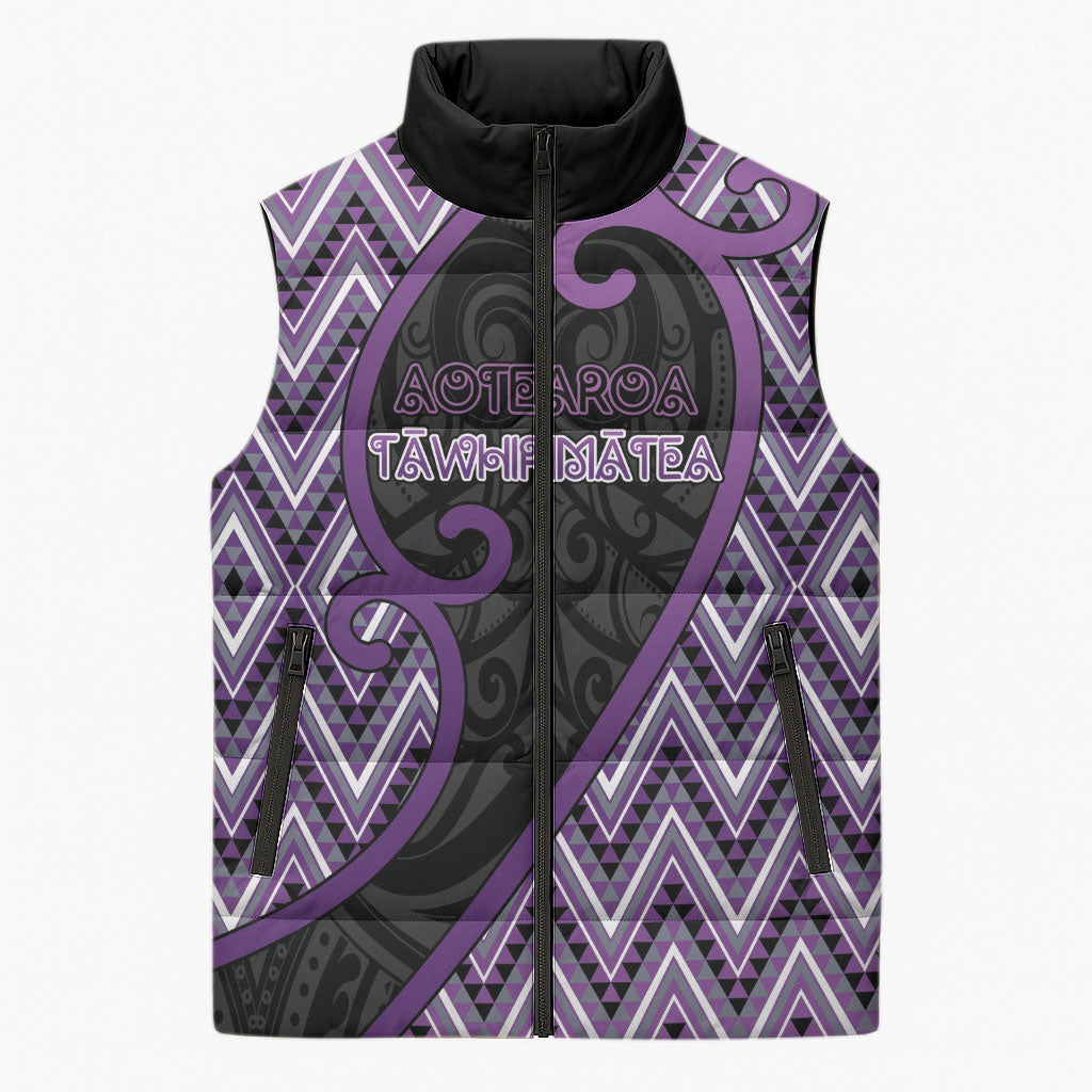 Custom Aotearoa Atua Tawhirimatea Sleeveless Puffer Jacket God Of Storms Koru Patterns