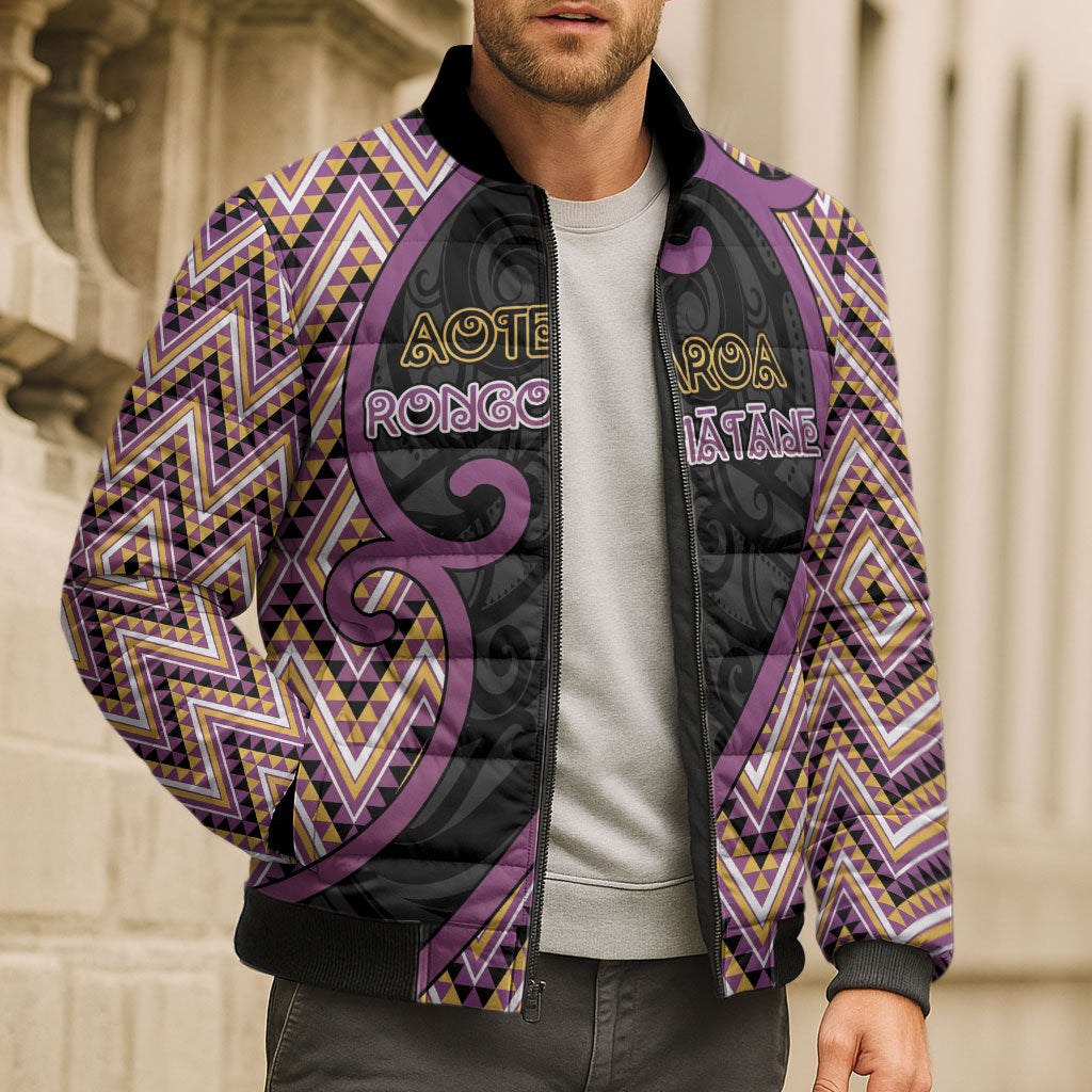 Custom Aotearoa Atua Rongomatane Bomber Puffer Jacket God Of Cultivated Foods Koru Patterns