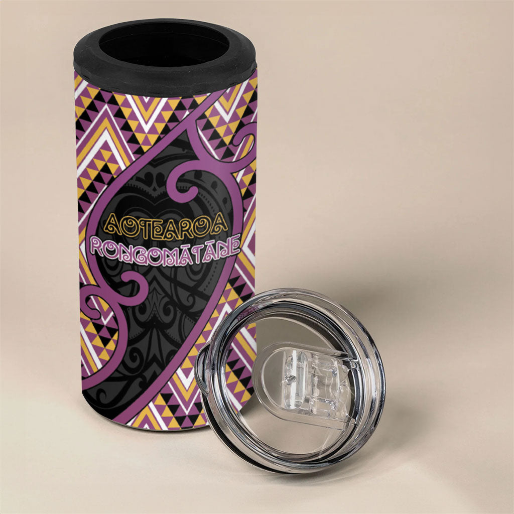 Custom Aotearoa Atua Rongomatane 4 in 1 Can Cooler Tumbler God Of Cultivated Foods Koru Patterns