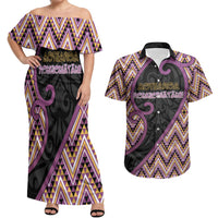 Custom Aotearoa Atua Rongomatane Couples Matching Off Shoulder Maxi Dress and Hawaiian Shirt God Of Cultivated Foods Koru Patterns