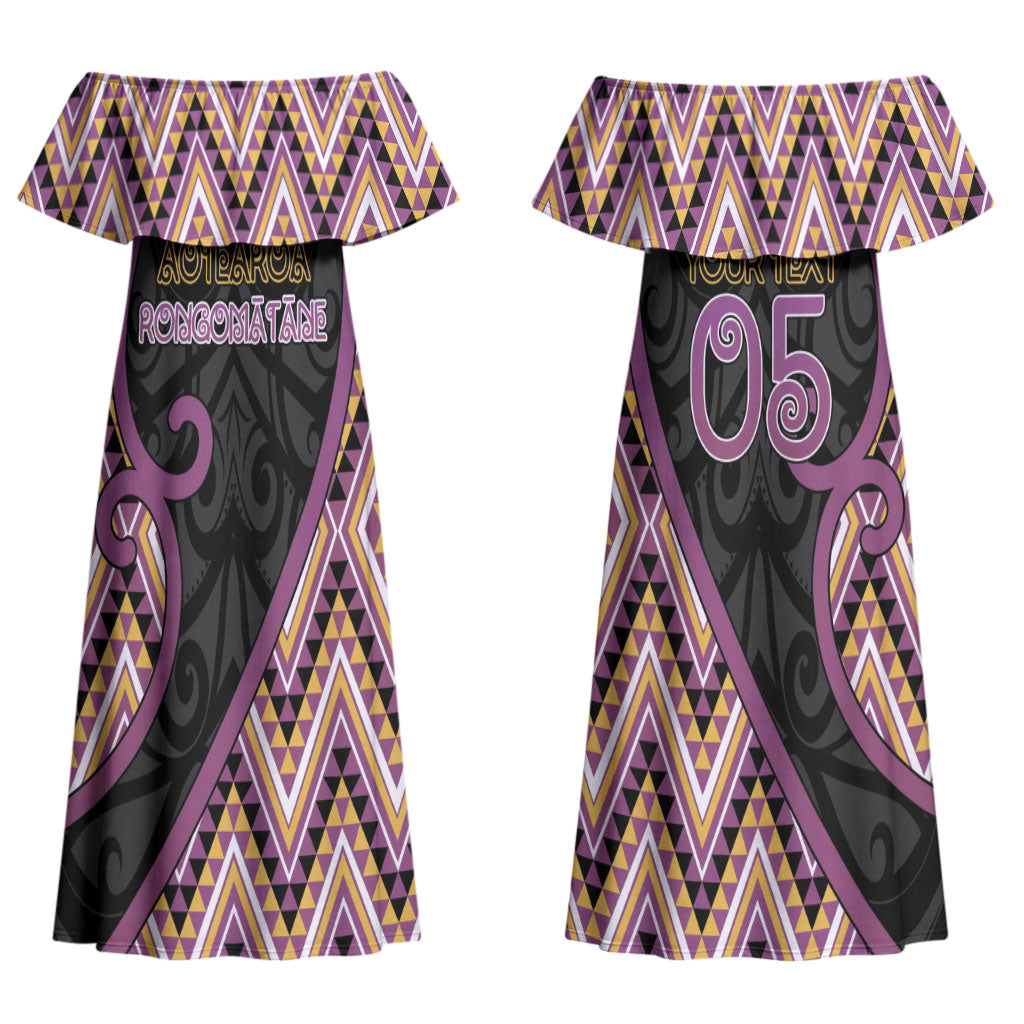 Custom Aotearoa Atua Rongomatane Couples Matching Off Shoulder Maxi Dress and Long Sleeve Button Shirt God Of Cultivated Foods Koru Patterns