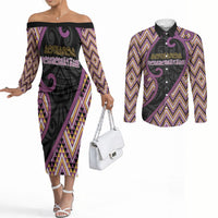 Custom Aotearoa Atua Rongomatane Couples Matching Off The Shoulder Long Sleeve Dress and Long Sleeve Button Shirt God Of Cultivated Foods Koru Patterns