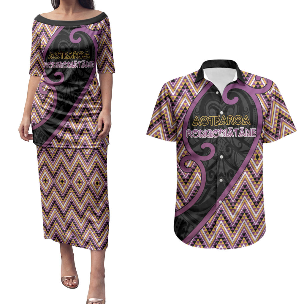 Custom Aotearoa Atua Rongomatane Couples Matching Puletasi and Hawaiian Shirt God Of Cultivated Foods Koru Patterns