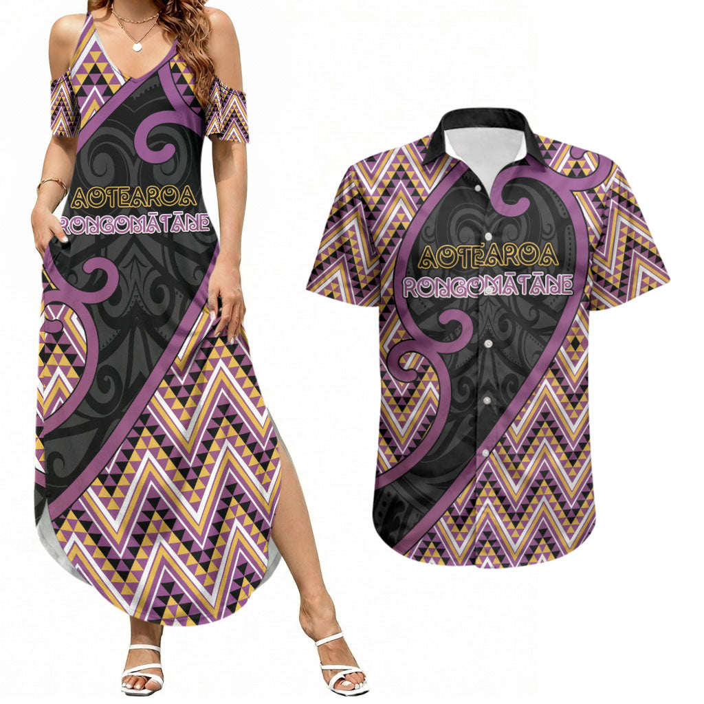 Custom Aotearoa Atua Rongomatane Couples Matching Summer Maxi Dress and Hawaiian Shirt God Of Cultivated Foods Koru Patterns