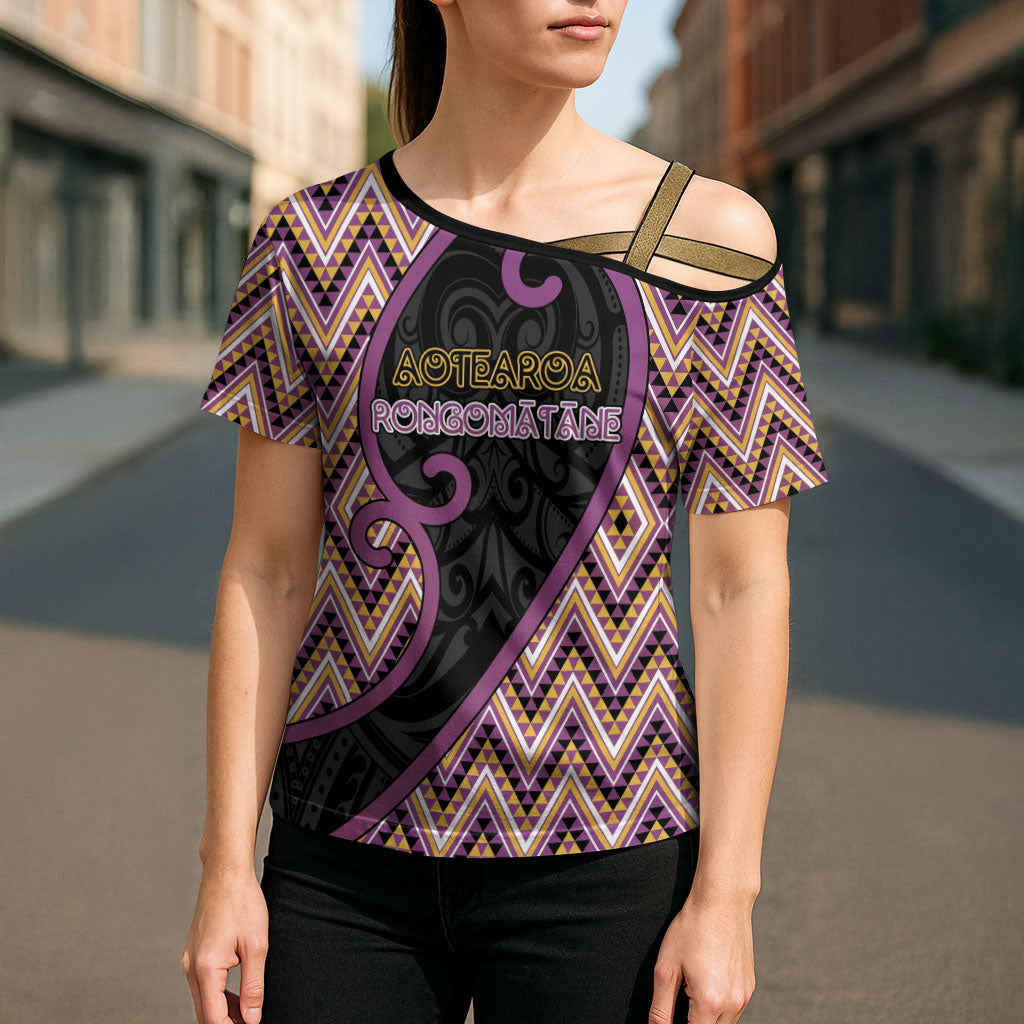 Custom Aotearoa Atua Rongomatane Cross Shoulder Shirt God Of Cultivated Foods Koru Patterns