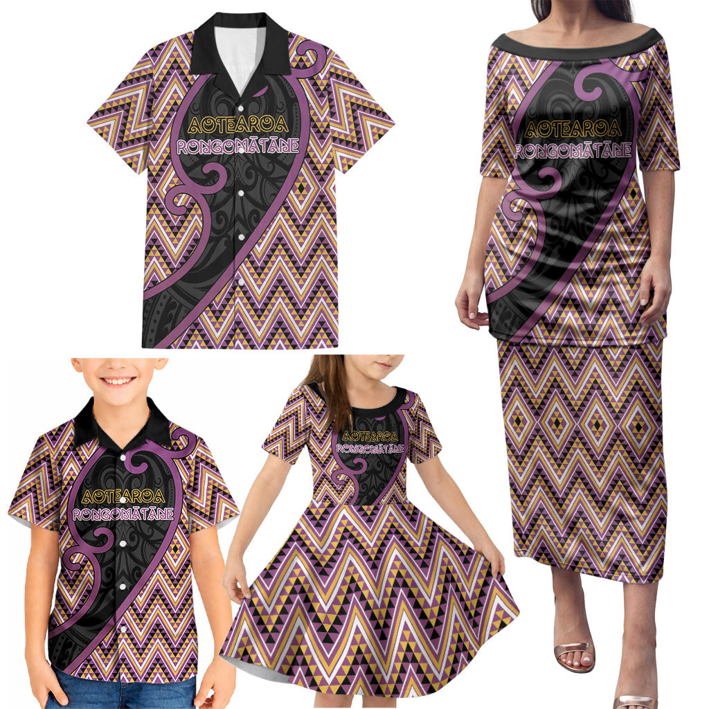 Custom Aotearoa Atua Rongomatane Family Matching Puletasi and Hawaiian Shirt God Of Cultivated Foods Koru Patterns
