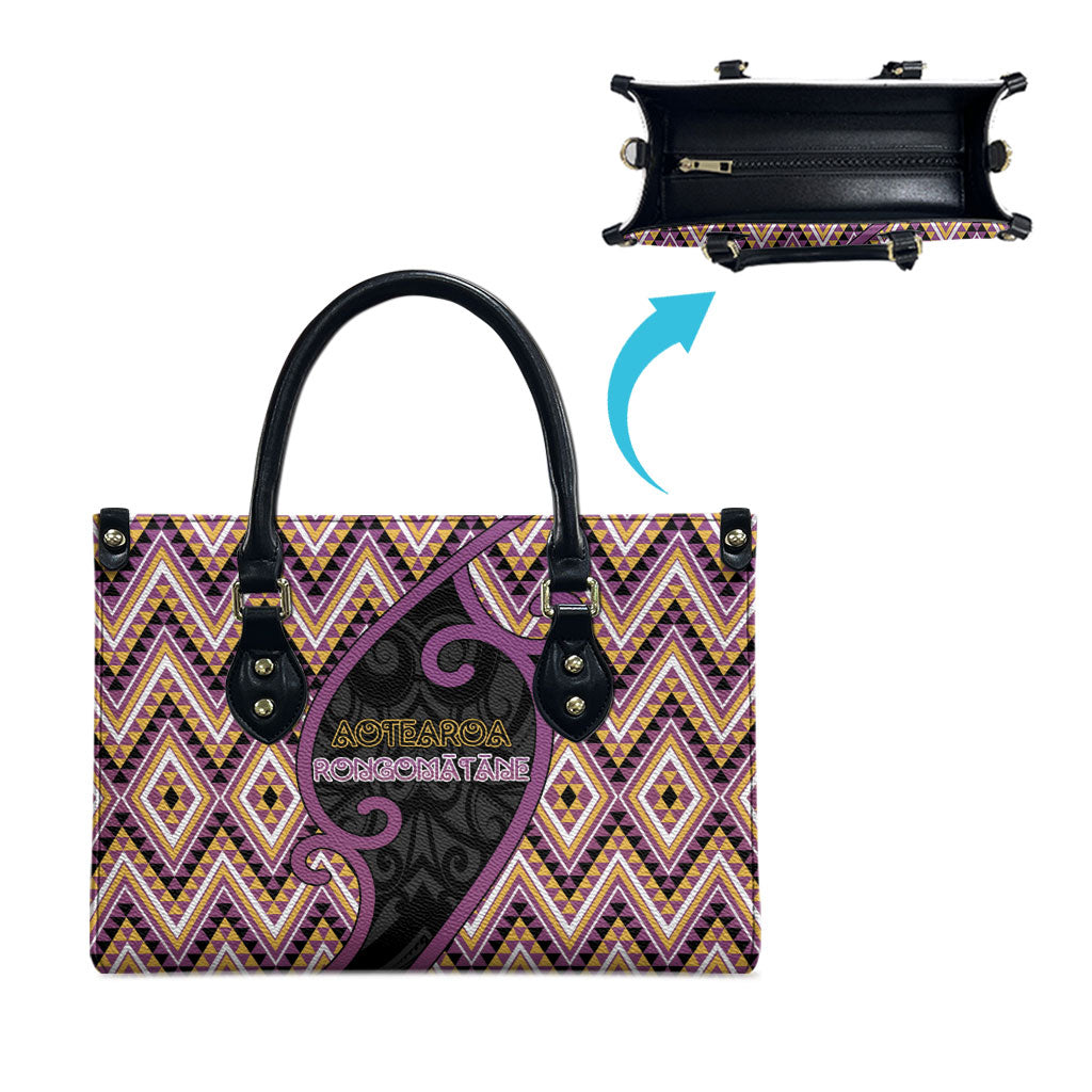 Aotearoa Atua Rongomatane Leather Bag God Of Cultivated Foods Koru Patterns