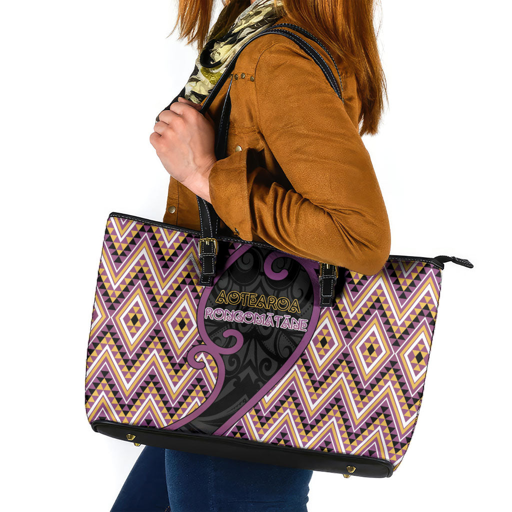 Aotearoa Atua Rongomatane Leather Tote Bag God Of Cultivated Foods Koru Patterns