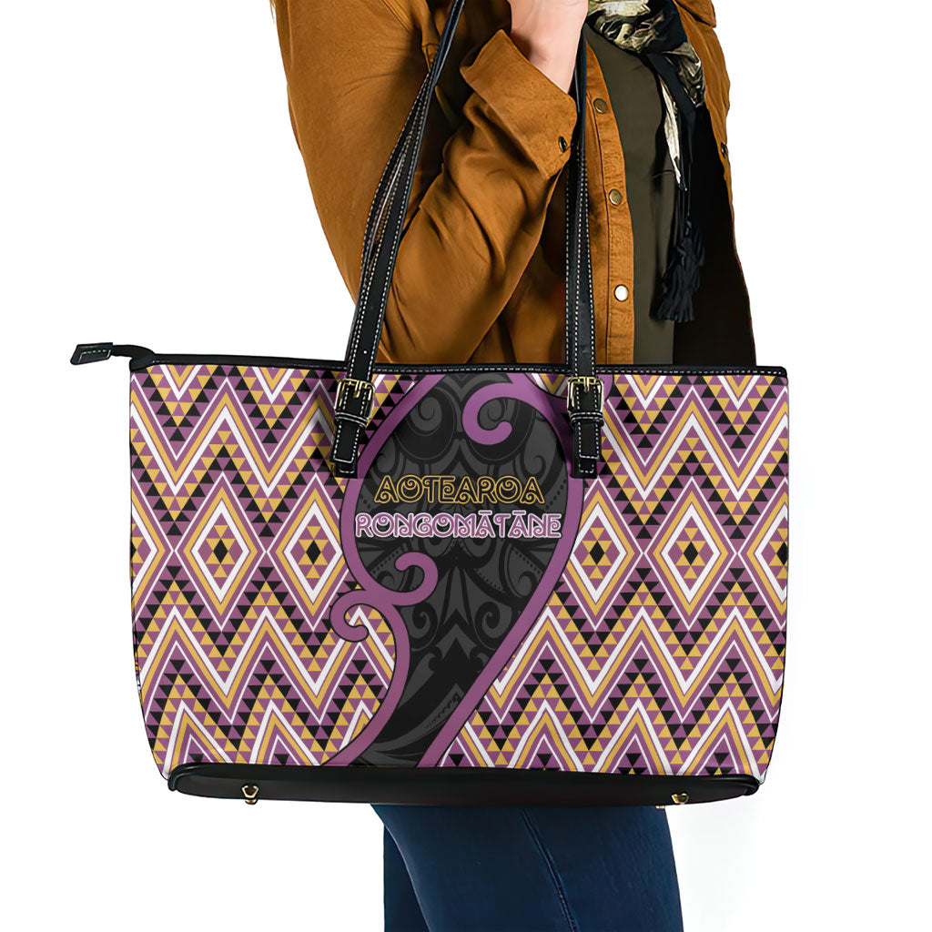 Aotearoa Atua Rongomatane Leather Tote Bag God Of Cultivated Foods Koru Patterns