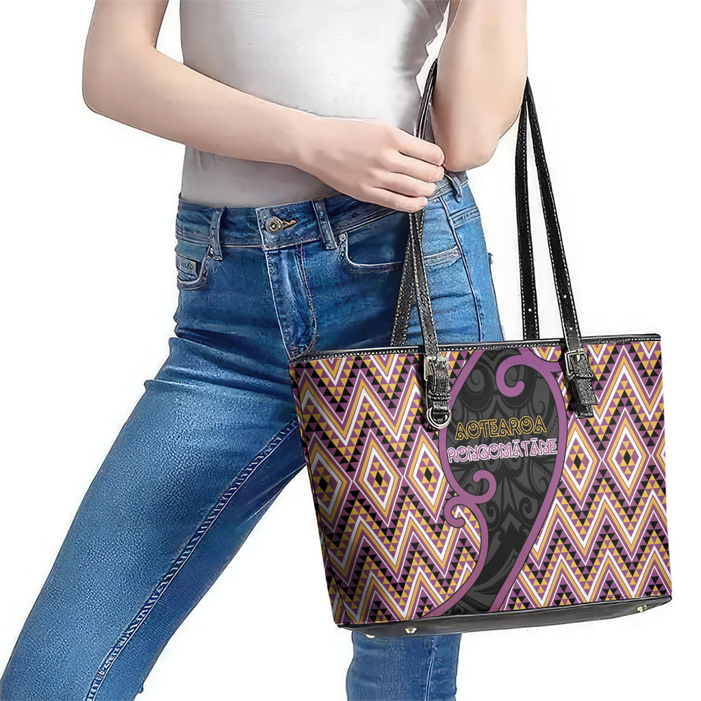 Aotearoa Atua Rongomatane Leather Tote Bag God Of Cultivated Foods Koru Patterns