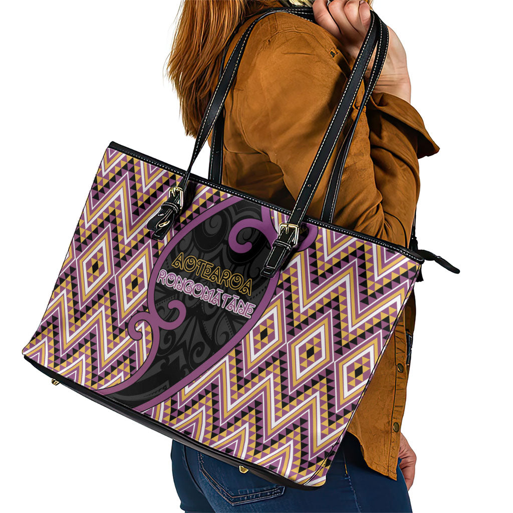 Aotearoa Atua Rongomatane Leather Tote Bag God Of Cultivated Foods Koru Patterns