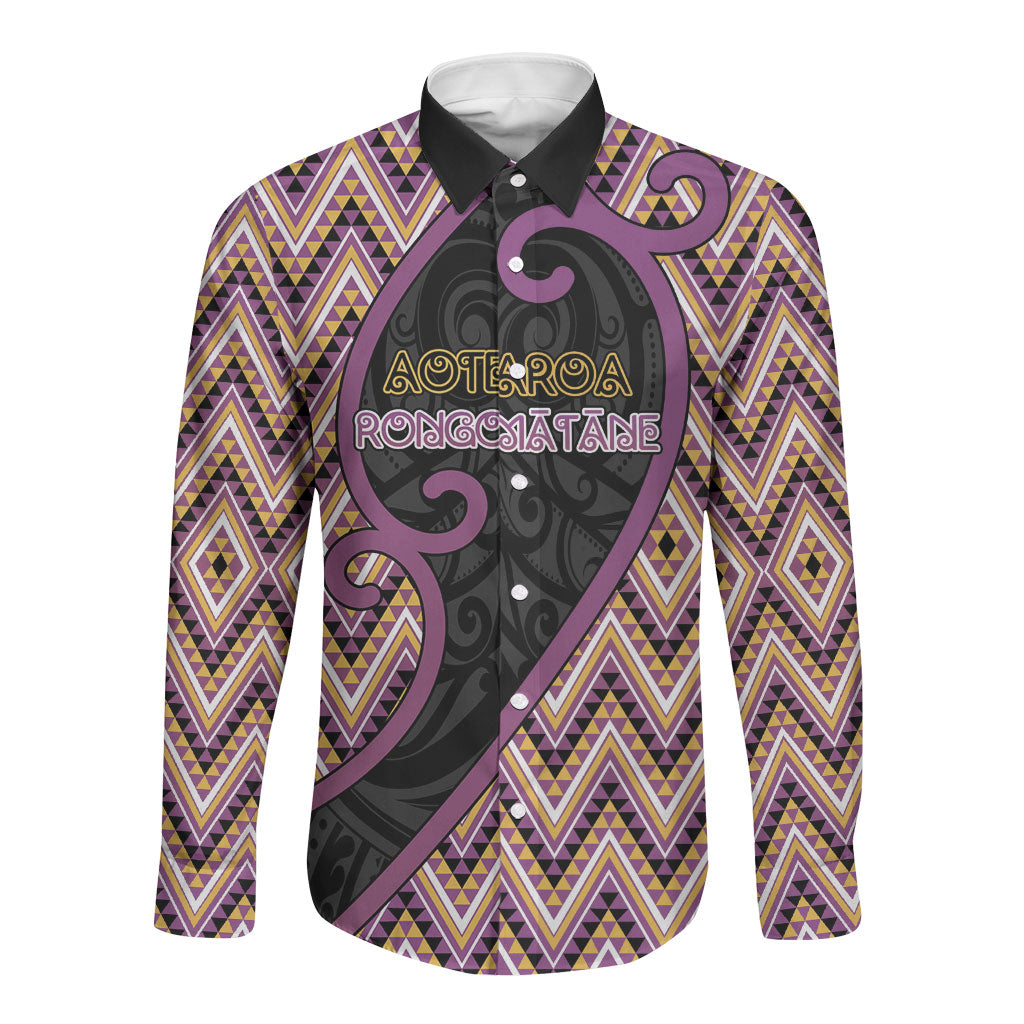 Custom Aotearoa Atua Rongomatane Long Sleeve Button Shirt God Of Cultivated Foods Koru Patterns