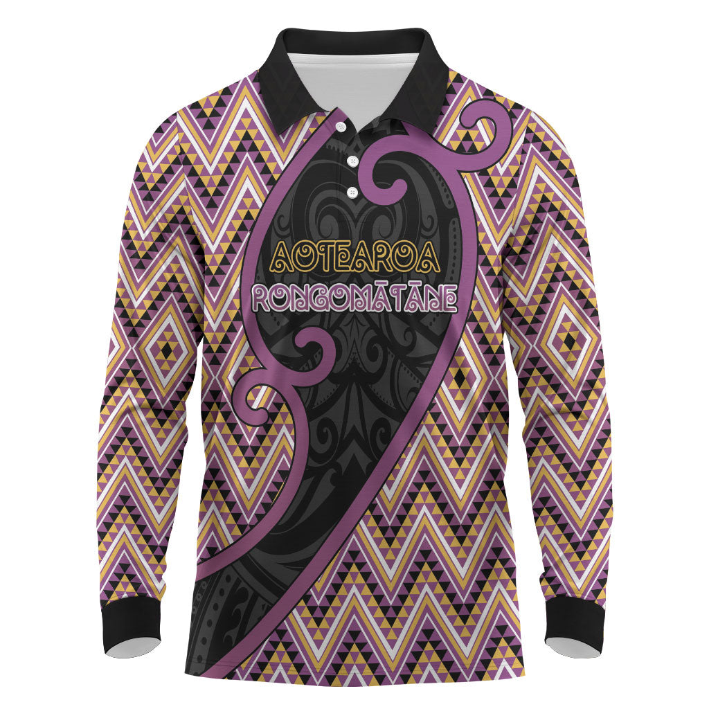 Custom Aotearoa Atua Rongomatane Long Sleeve Polo Shirt God Of Cultivated Foods Koru Patterns