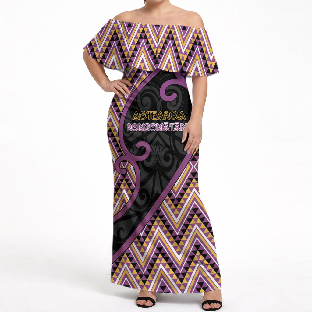 Custom Aotearoa Atua Rongomatane Off Shoulder Maxi Dress God Of Cultivated Foods Koru Patterns