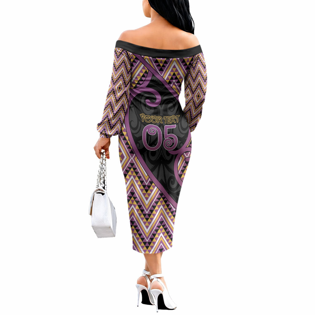 Custom Aotearoa Atua Rongomatane Off The Shoulder Long Sleeve Dress God Of Cultivated Foods Koru Patterns