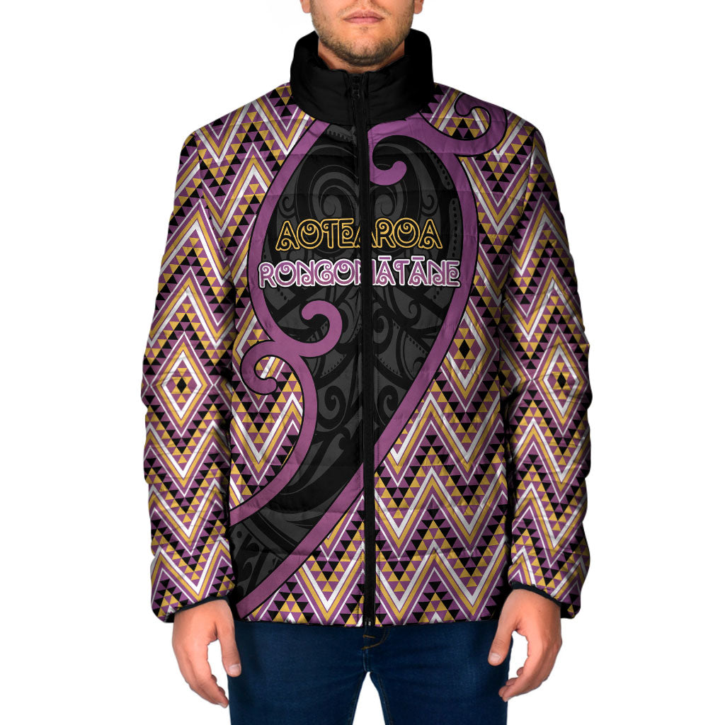 Custom Aotearoa Atua Rongomatane Padded Jacket God Of Cultivated Foods Koru Patterns