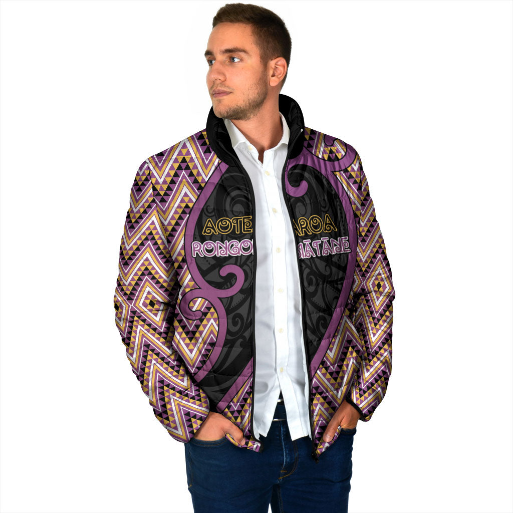 Custom Aotearoa Atua Rongomatane Padded Jacket God Of Cultivated Foods Koru Patterns