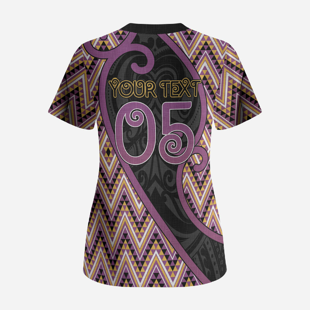 Custom Aotearoa Atua Rongomatane Scrub Top God Of Cultivated Foods Koru Patterns