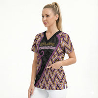 Custom Aotearoa Atua Rongomatane Scrub Top God Of Cultivated Foods Koru Patterns