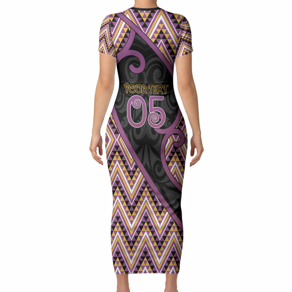 Custom Aotearoa Atua Rongomatane Short Sleeve Bodycon Dress God Of Cultivated Foods Koru Patterns