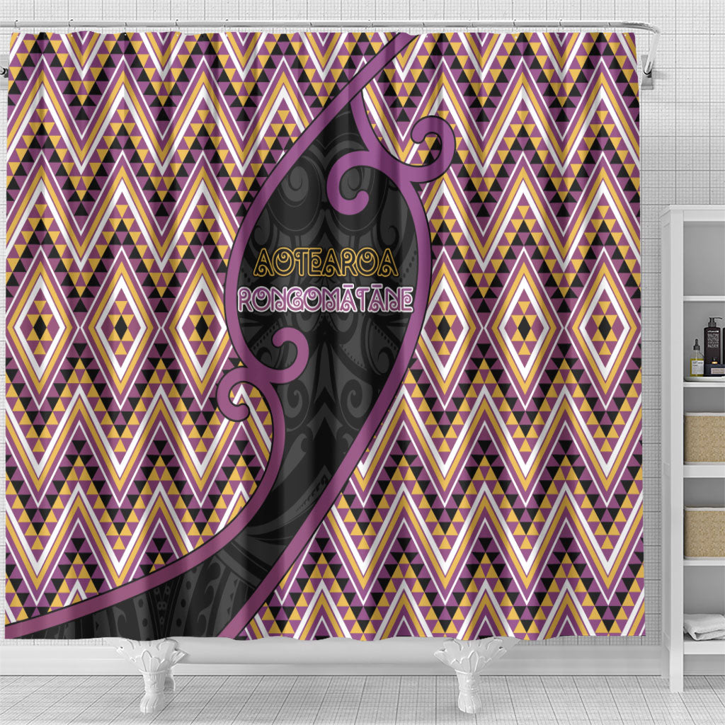 Aotearoa Atua Rongomatane Shower Curtain God Of Cultivated Foods Koru Patterns