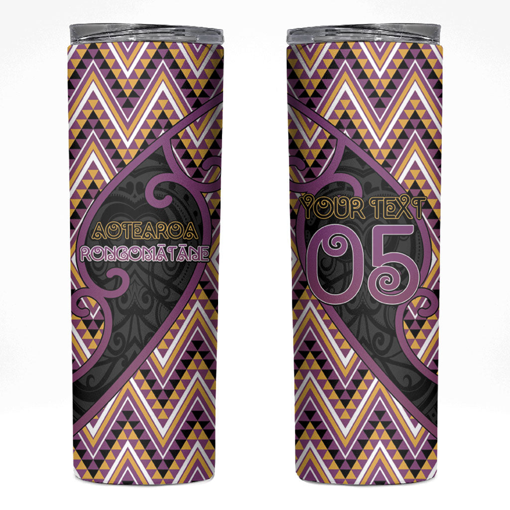 Custom Aotearoa Atua Rongomatane Skinny Tumbler God Of Cultivated Foods Koru Patterns