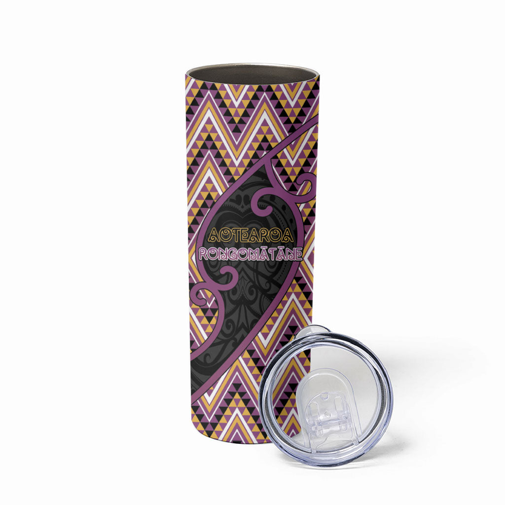 Custom Aotearoa Atua Rongomatane Skinny Tumbler God Of Cultivated Foods Koru Patterns