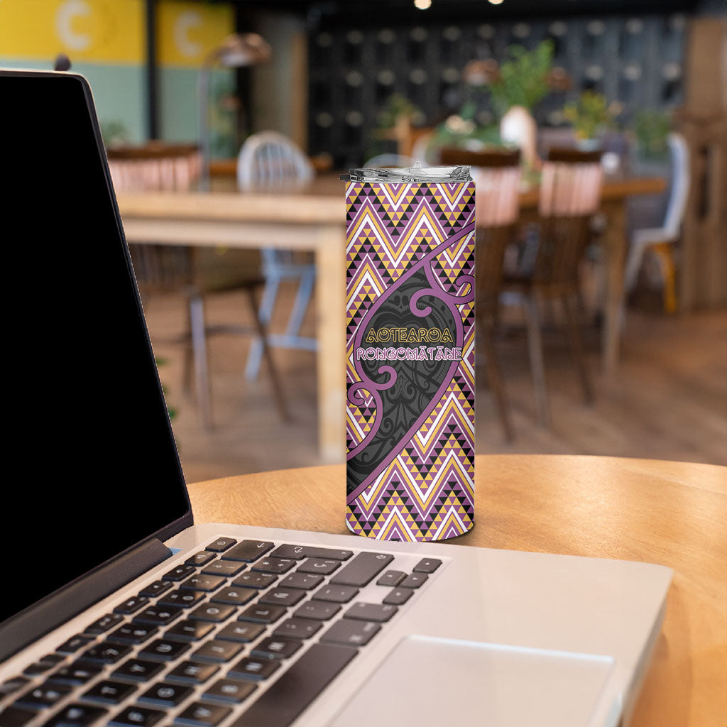 Custom Aotearoa Atua Rongomatane Skinny Tumbler God Of Cultivated Foods Koru Patterns