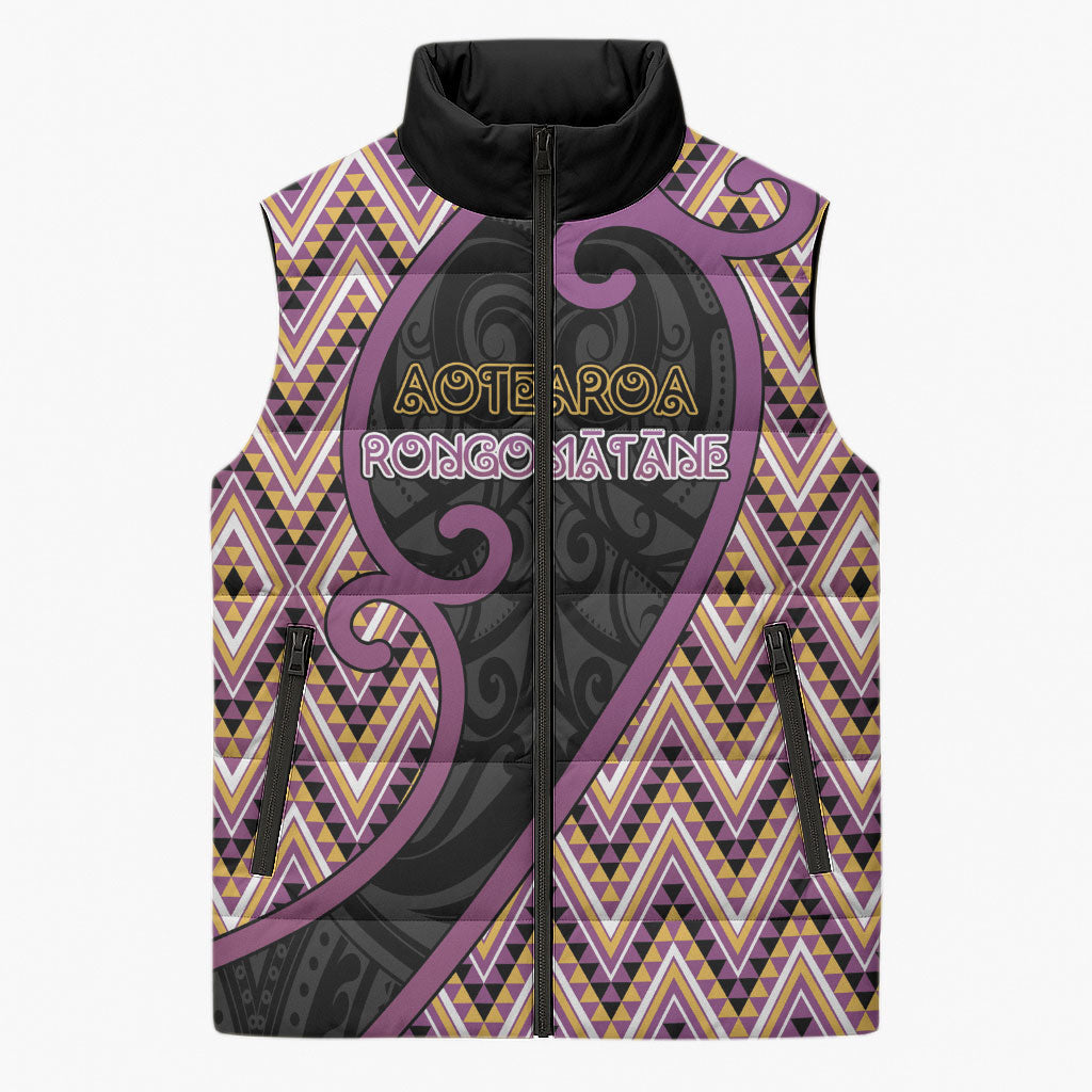 Custom Aotearoa Atua Rongomatane Sleeveless Puffer Jacket God Of Cultivated Foods Koru Patterns