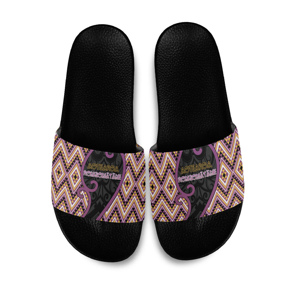 Aotearoa Atua Rongomatane Slide Sandals God Of Cultivated Foods Koru Patterns