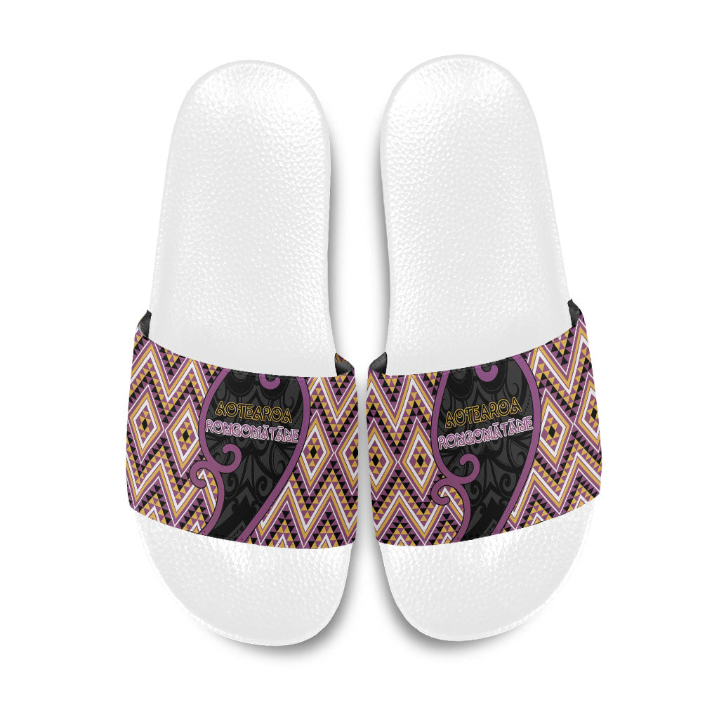 Aotearoa Atua Rongomatane Slide Sandals God Of Cultivated Foods Koru Patterns